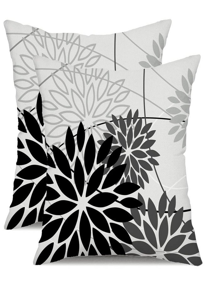 DFXSZ Black Grey Floral Pillow Covers 18x18 Set of 2 Outdoor Waterproof White Colored Decorative Throw Pillows Summer Pillowcase Polyester Cushion Case Decor for Couch Patio Funiture Garden Porch 01L18 - Image 1