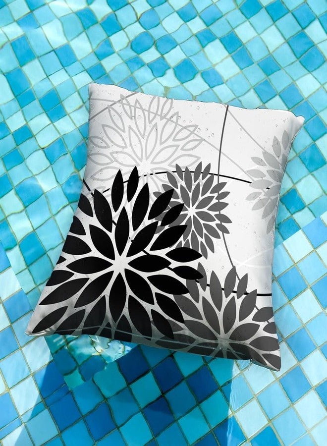 DFXSZ Black Grey Floral Pillow Covers 18x18 Set of 2 Outdoor Waterproof White Colored Decorative Throw Pillows Summer Pillowcase Polyester Cushion Case Decor for Couch Patio Funiture Garden Porch 01L18 - Image 2