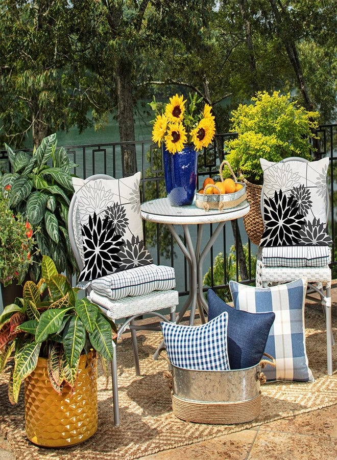 DFXSZ Black Grey Floral Pillow Covers 18x18 Set of 2 Outdoor Waterproof White Colored Decorative Throw Pillows Summer Pillowcase Polyester Cushion Case Decor for Couch Patio Funiture Garden Porch 01L18 - Image 5