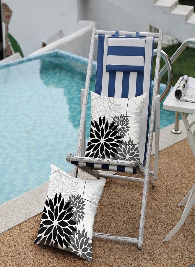 DFXSZ Black Grey Floral Pillow Covers 18x18 Set of 2 Outdoor Waterproof White Colored Decorative Throw Pillows Summer Pillowcase Polyester Cushion Case Decor for Couch Patio Funiture Garden Porch 01L18 - Image 4