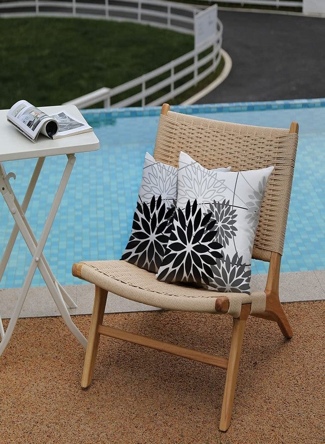 DFXSZ Black Grey Floral Pillow Covers 18x18 Set of 2 Outdoor Waterproof White Colored Decorative Throw Pillows Summer Pillowcase Polyester Cushion Case Decor for Couch Patio Funiture Garden Porch 01L18 - Image 3