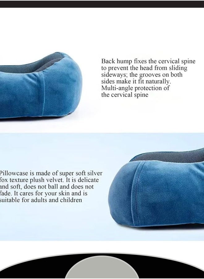 Generic - U Shaped Pillow Removable Washable Memory Foam Multi Functional with Hoodie Lock Closure Hidden Zipper Travel Comfort Support Unique Design Ideal for Airplane Car Office Home Sleep（Blue） - Image 1