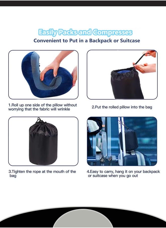 Generic - U Shaped Pillow Removable Washable Memory Foam Multi Functional with Hoodie Lock Closure Hidden Zipper Travel Comfort Support Unique Design Ideal for Airplane Car Office Home Sleep（Blue） - Image 1