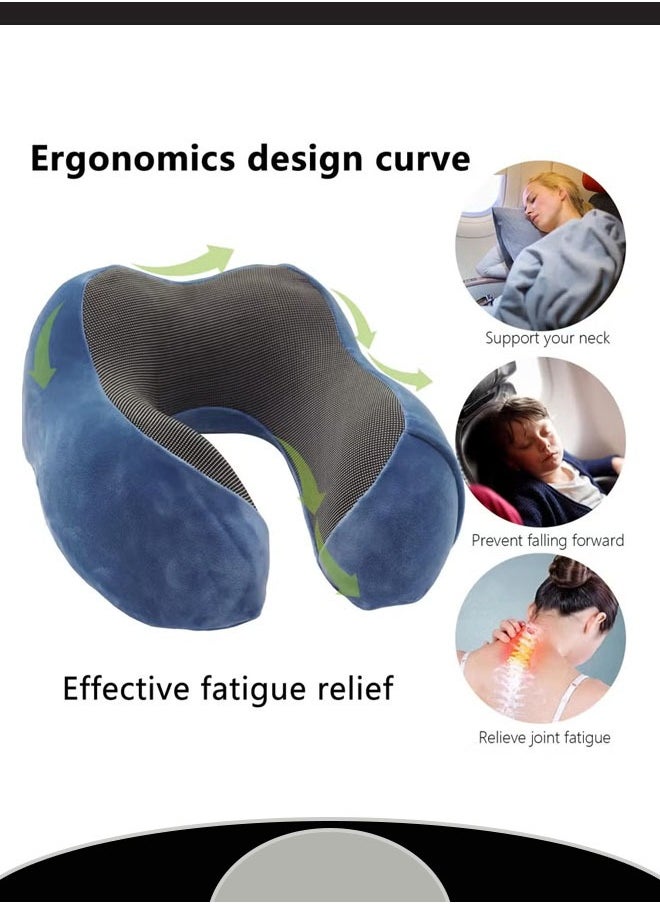 Generic - U Shaped Pillow Removable Washable Memory Foam Multi Functional with Hoodie Lock Closure Hidden Zipper Travel Comfort Support Unique Design Ideal for Airplane Car Office Home Sleep（Blue） - Image 1