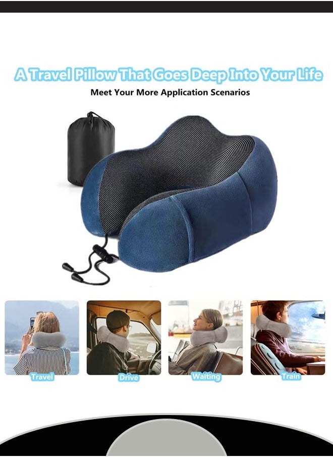 Generic - U Shaped Pillow Removable Washable Memory Foam Multi Functional with Hoodie Lock Closure Hidden Zipper Travel Comfort Support Unique Design Ideal for Airplane Car Office Home Sleep（Blue） - Image 1