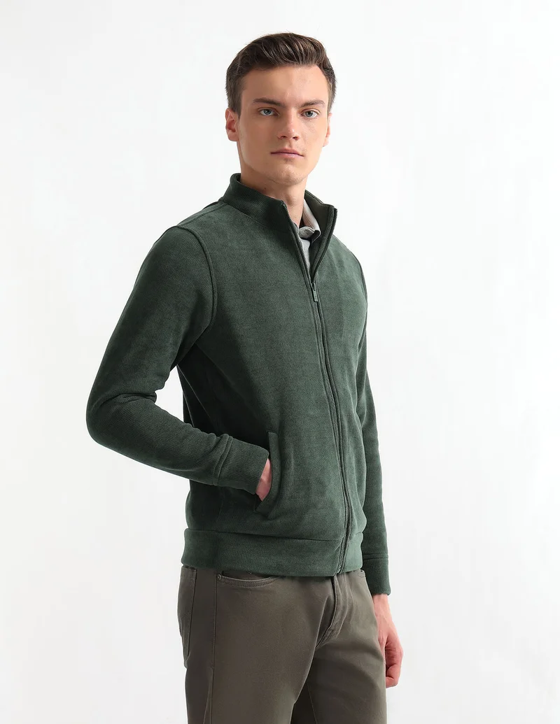 Arrow Dark Green Solid High Neck Sweatshirt for Men | Best Price UAE