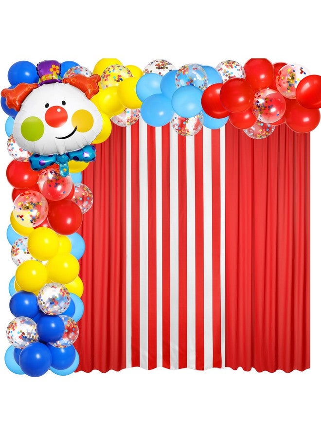 SmoothNovelty زينة حفلات السيرك والكarnival 57 قطعة مع 2 ستارة شيفون حمراء و1 مخططة و50 بالون بموضوع السيرك مع ملحقات لحفلة عيد ميلاد بموضوع حيوانات المزرعة - Image 1