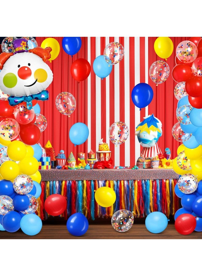 SmoothNovelty زينة حفلات السيرك والكarnival 57 قطعة مع 2 ستارة شيفون حمراء و1 مخططة و50 بالون بموضوع السيرك مع ملحقات لحفلة عيد ميلاد بموضوع حيوانات المزرعة - Image 5