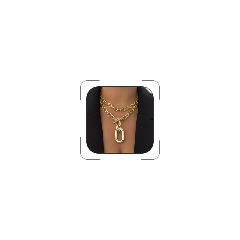CSIYANJRY99 Chunky Gold Layered Necklaces for Women Trendy Stack Chain Necklace Dainty Retro Toggle Clasp Cuban Chain Necklaces - Image 1