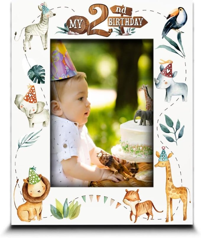 MY 2ND BIRTHDAY PICTURE FRAME SECOND BIRTHDAY BABY BOY GIRL SAFARI ANIMALS THEME LIONS ELEPHANTS AND GIRAFFESUV PRINT SAFARI 5X7 VERTICAL
