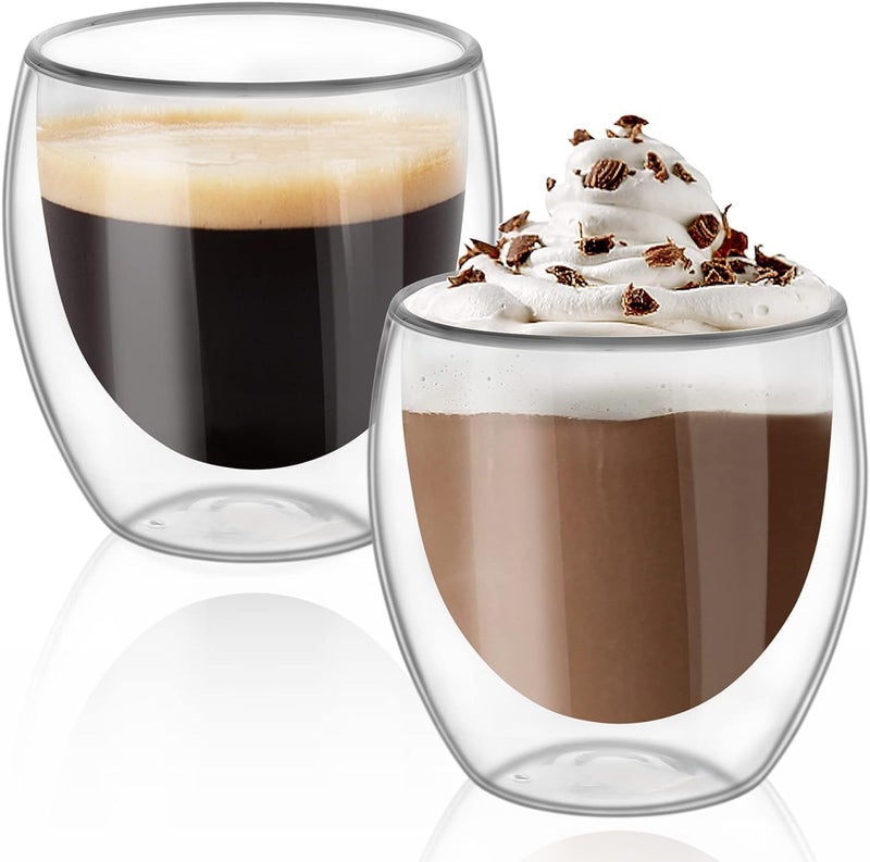 Mivana Double Wall Glass Coffee Mugs - Glass Double Layer Tea & Coffee Cup Double Walled Glass Mugs for hot & Cold Drinks Coffee Tea Milk cappuchino Juice (250ML Mug, 2 Pieces) (MCV-2) - Image 1