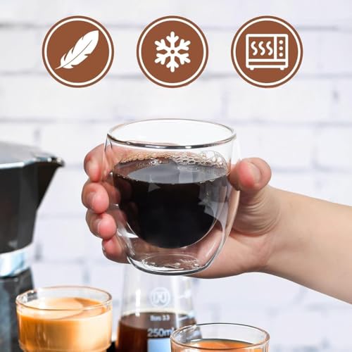 Mivana Double Wall Glass Coffee Mugs - Glass Double Layer Tea & Coffee Cup Double Walled Glass Mugs for hot & Cold Drinks Coffee Tea Milk cappuchino Juice (250ML Mug, 2 Pieces) (MCV-2) - Image 3