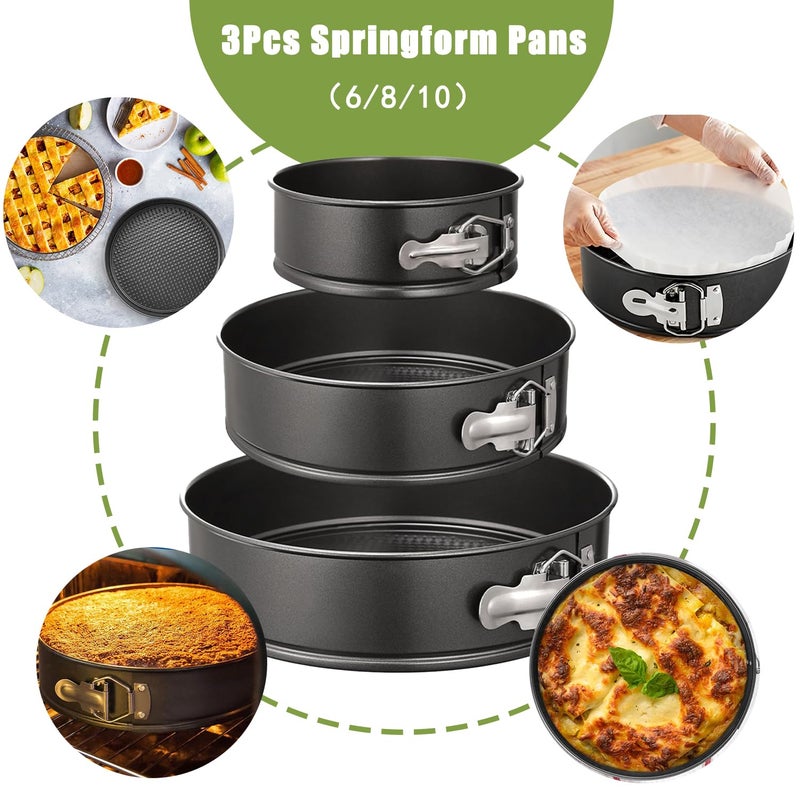 Easynzery 168pcs Cake Pan Sets for Baking + Cake Decorating Supplies: 3 Non-Stick Springform Pans Set (6, 8, 10 inches), Icing Tips â€“ Multi-functional Leak-Proof CheeseCake Pan - Image 4