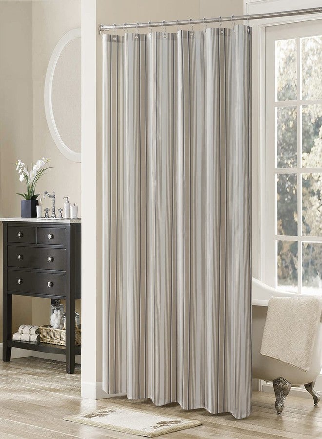MVSUTA Greenville Taupe Striped Farmhouse Polyester Fabric Black Classic Shower Curtain,Khaki Waterproof Chic Vintage Bathroom Curtains,72" W x 72" L - Image 1