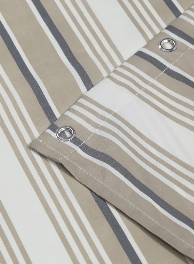 MVSUTA Greenville Taupe Striped Farmhouse Polyester Fabric Black Classic Shower Curtain,Khaki Waterproof Chic Vintage Bathroom Curtains,72" W x 72" L - Image 4