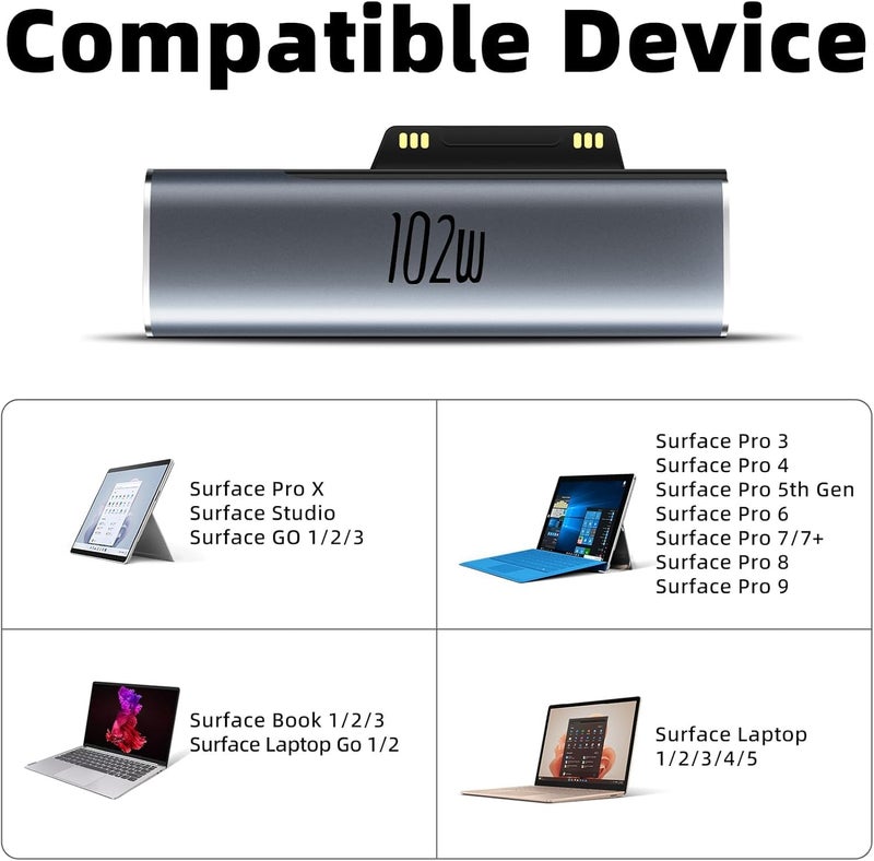WISTAR Surface Pro Charging Adapter, USB C Female to Surface Magnetic Charging Adapter, Requires 45W/65W/100W/102W USB-C Charger for Microsoft Surface Laptop/Tablet [Output is only 45W 15V 3A - Image 2