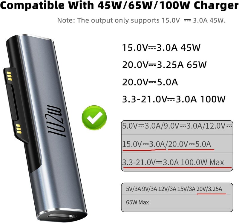 WISTAR Surface Pro Charging Adapter, USB C Female to Surface Magnetic Charging Adapter, Requires 45W/65W/100W/102W USB-C Charger for Microsoft Surface Laptop/Tablet [Output is only 45W 15V 3A - Image 5