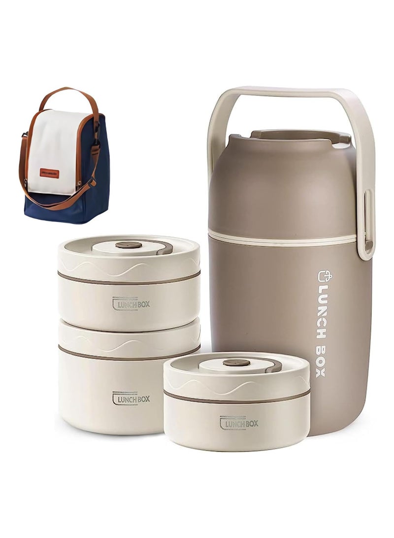 شو وو مجموعة صندوق غداء بينتو حراري من الفولاذ المقاوم للصدأ مانعة للتسرب، مجموعة حاوية غداء من الفولاذ المقاوم للصدأ معزولة محمولة مع حقيبة (2 قطعة 420 مل + 1 قطعة 550 مل + 1 سطل غداء) - Image 1