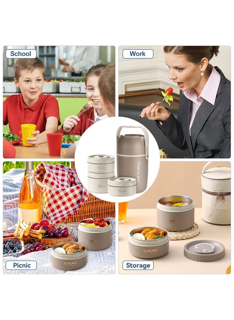 شو وو مجموعة صندوق غداء بينتو حراري من الفولاذ المقاوم للصدأ مانعة للتسرب، مجموعة حاوية غداء من الفولاذ المقاوم للصدأ معزولة محمولة مع حقيبة (2 قطعة 420 مل + 1 قطعة 550 مل + 1 سطل غداء) - Image 5