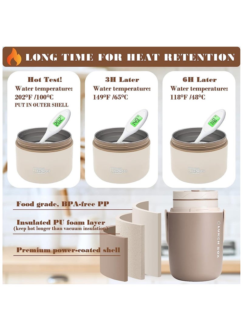 شو وو مجموعة صندوق غداء بينتو حراري من الفولاذ المقاوم للصدأ مانعة للتسرب، مجموعة حاوية غداء من الفولاذ المقاوم للصدأ معزولة محمولة مع حقيبة (2 قطعة 420 مل + 1 قطعة 550 مل + 1 سطل غداء) - Image 2