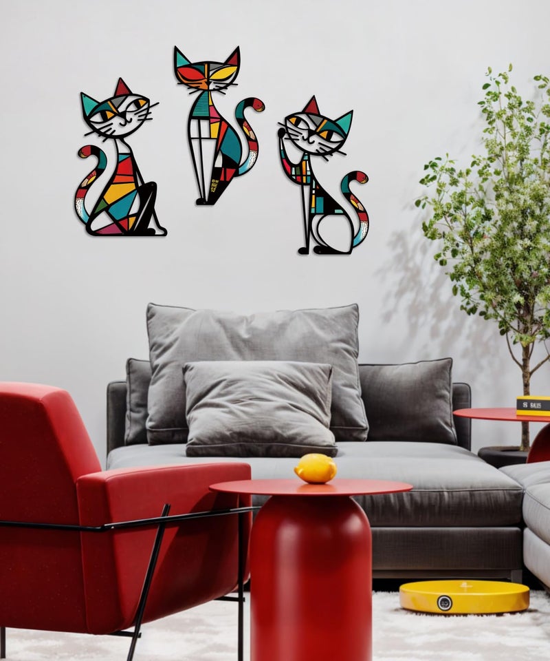 Putuo Decor Cat Metal Wall Decor, Iron Wall Hanging for Cat Lovers, Colorful Mid-Century Geometric Retro Wall Sculpture for Living Room Bedroom Kitchen Office, 13.77 x 9.84 in - Image 5
