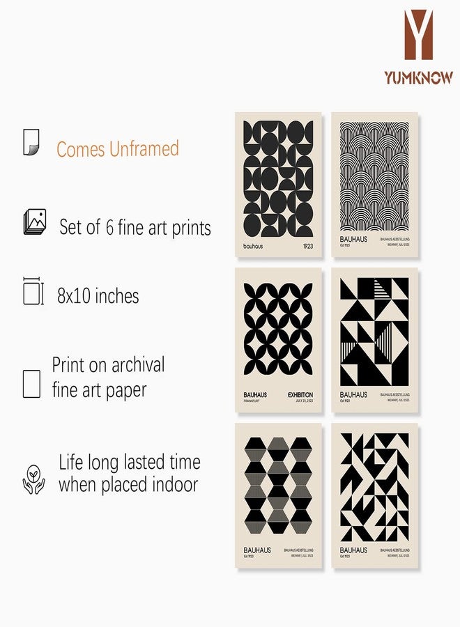 YUMKNOW Black and White Bauhaus Abstract Geometric Wall Art - Mid Century Modern Minimalist Poster - 8x10 Art Deco Museum Boho Art Gift for He - Aesthetic Retro Artwork Set 6 Small Print for Bedroom Bathroom - Image 2