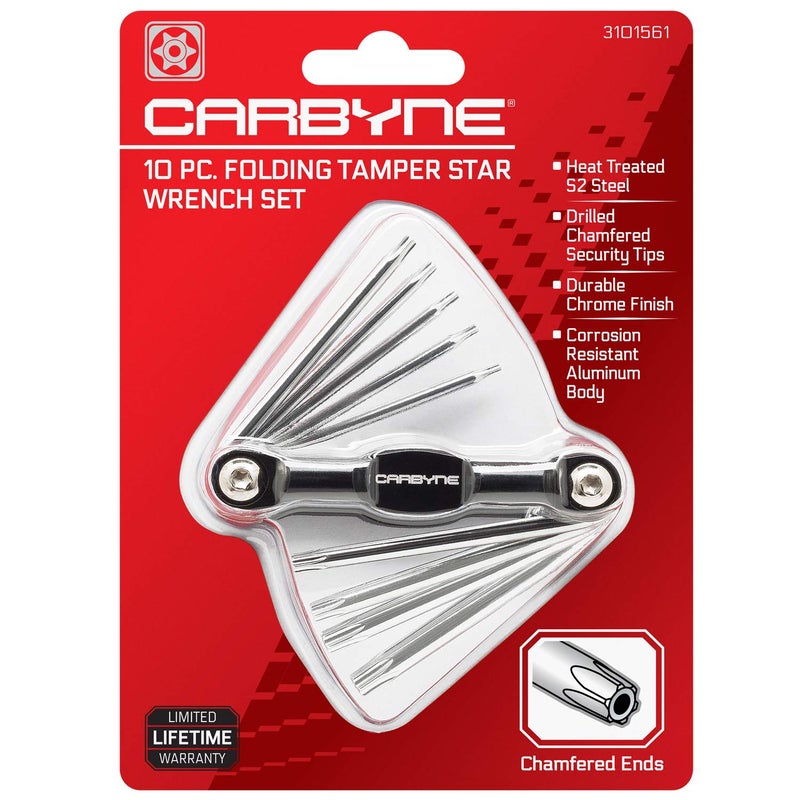 Carbyne 10-Piece Folding Tamper Proof Star (Torx) Wrench Set, Includes T-6 to T-30. Heat Treated S2 Steel - Image 1