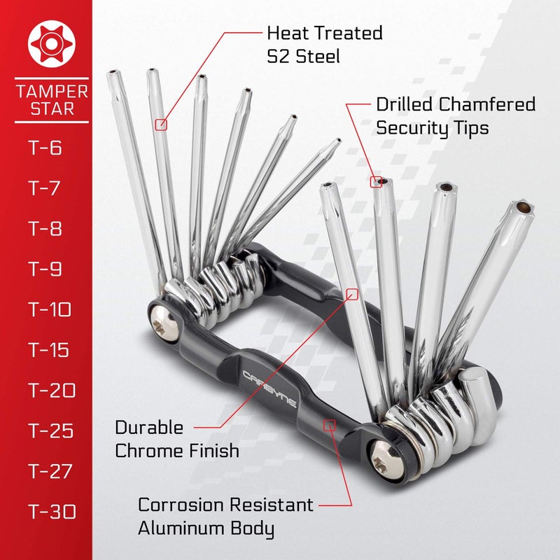 Carbyne 10-Piece Folding Tamper Proof Star (Torx) Wrench Set, Includes T-6 to T-30. Heat Treated S2 Steel - Image 3