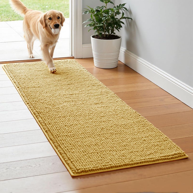 subrtex Bathroom Rugs Chenille Bath Rug, Soft Short Plush Bath Mat, Water Absorbent Shower Mat, Quick Dry Machine Washable(Yellow, 24" x 60") - Image 1