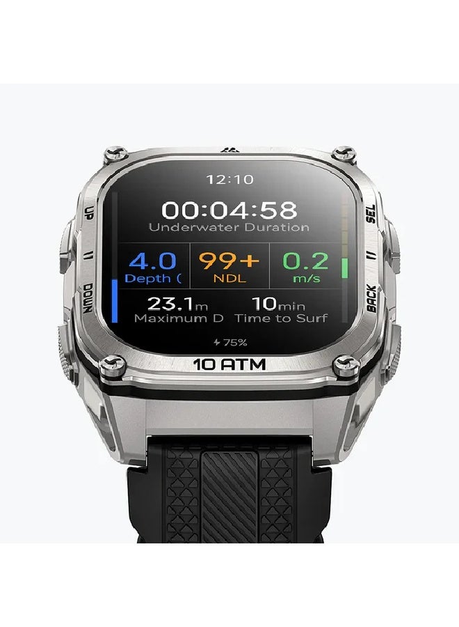 KOSPET ساعة TANK M4 الذكية، شاشة AMOLED مقاس 1.96 بوصة - فضية - Image 3