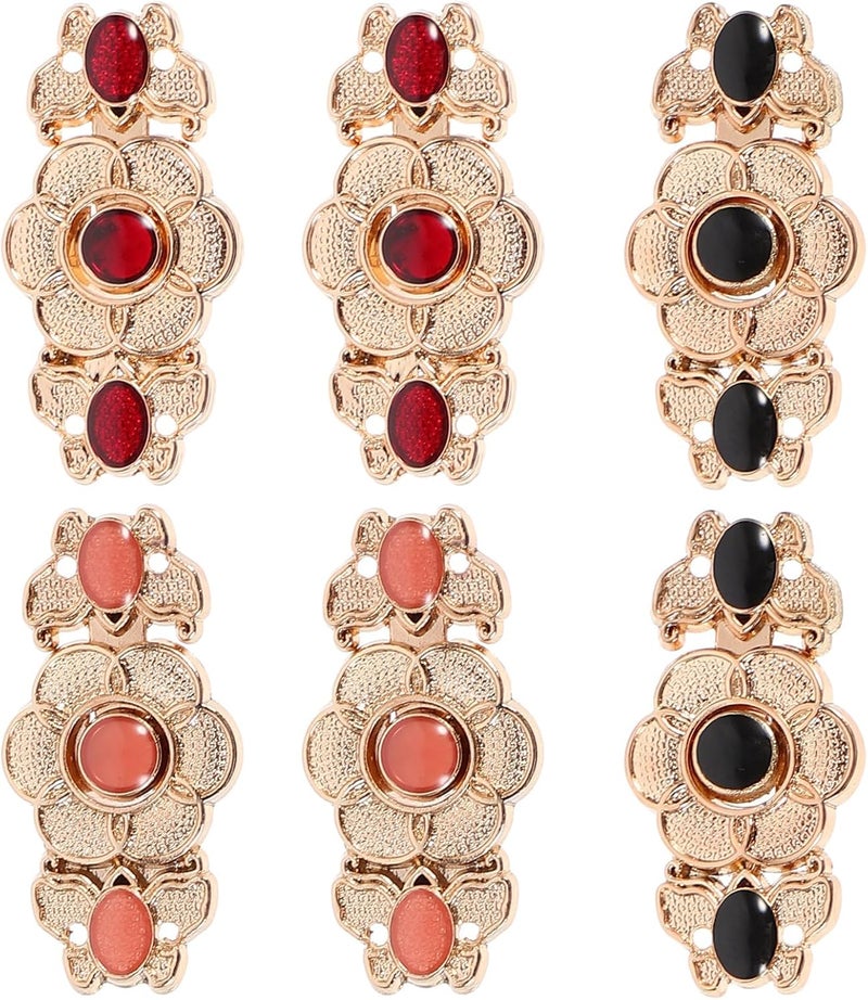 JEWEDECO 6pcs Metal Cape Cloak Clips Cheongsam Buckle Flower Zinc Alloy Fasteners DIY Button Accessories with Light Gold Red Dark Black Soft Pink 3cm×1.5cm for Sewing and Craft Projects - Image 1