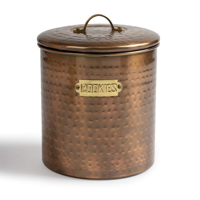 NUSTEEL HAMMERED STAINLESS STEEL JAR CUTE CONTAINER DECORATIVE KITCHEN FOOD STORAGE HOLDER FOR COOKIES BISCUITS AND BAKED TREATS WITH RUBBER SEAL LID COPPER ANTIQUE MODELTG1844AC