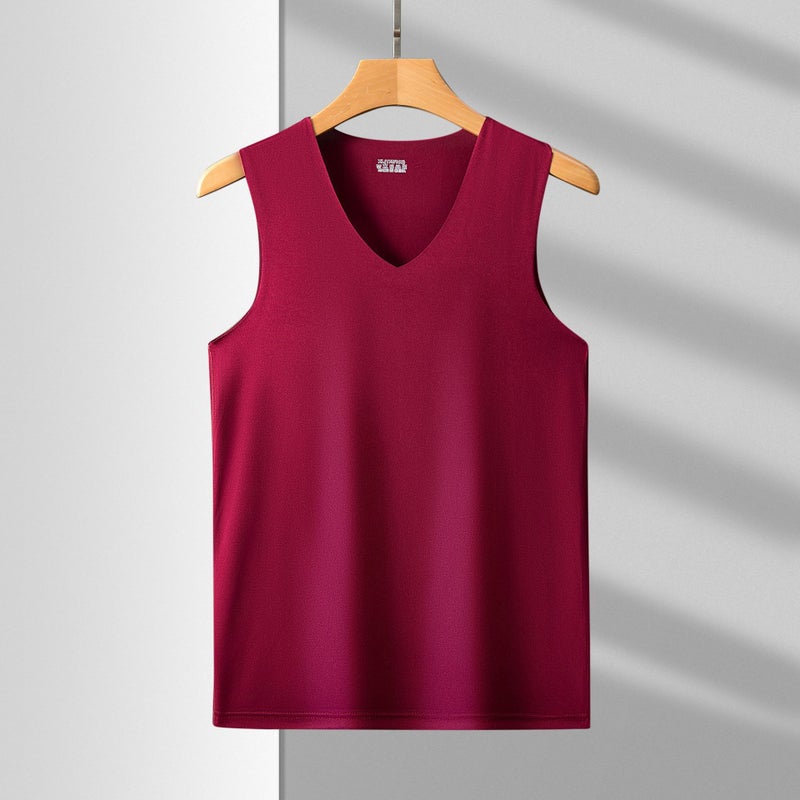 general Men's Ice Silk V-Neck Vest Sleeveless Body Sculpting Fit Summer Slim - Image 4