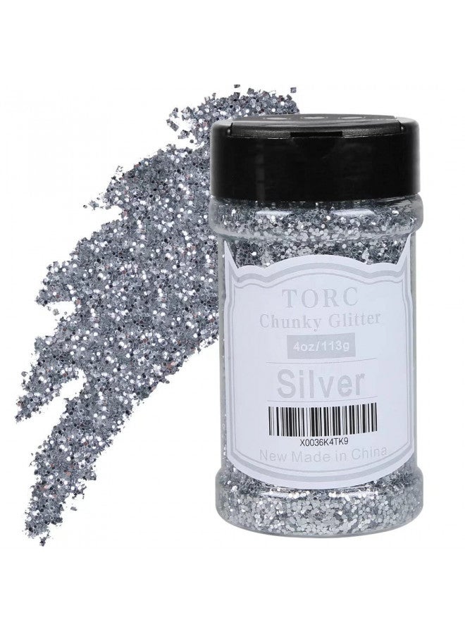 TORC Silver Chunky Glitter 4 OZ Glitter for Resin Crafts Tumblers Cosmetic Makeup Nail Art Festival Decoration - Image 1