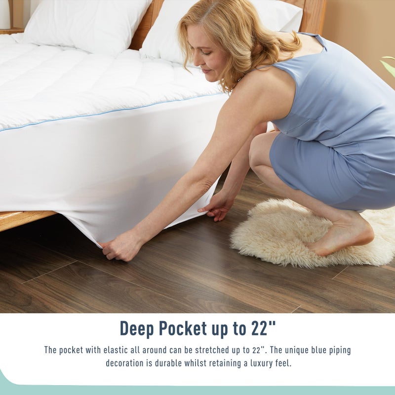 HOMTEC Queen Mattress Pad Cotton Mattress Pad Cover Quilted Mattress Cover 18-22" Deep Pocket Mattress Protector Queen Size Thin Down Alternative Filling Noiseless & Breathable - Image 4