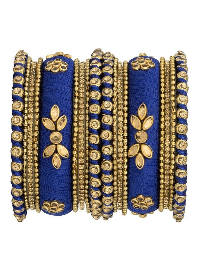 Peora Women's Silk Thread Fabric and Stone Studded Kundan/Chura/Chuda Bangle Set Navratri Gift for Women Girls (Blue, Size -2.6 inch) - Image 2