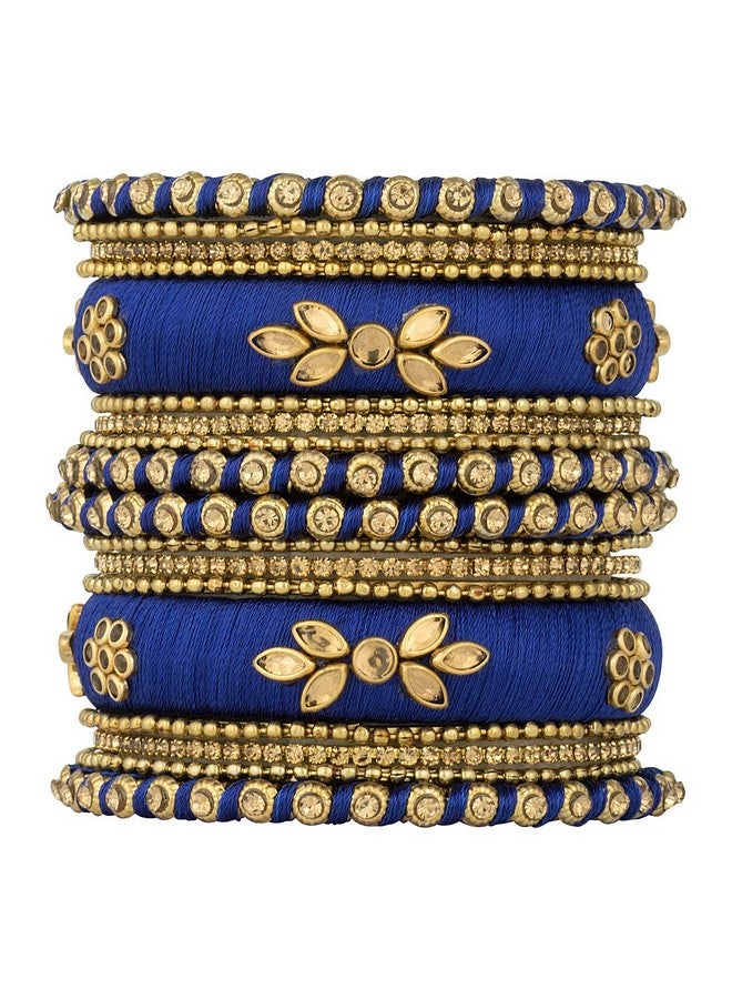 Peora Women's Silk Thread Fabric and Stone Studded Kundan/Chura/Chuda Bangle Set Navratri Gift for Women Girls (Blue, Size -2.6 inch) - Image 1