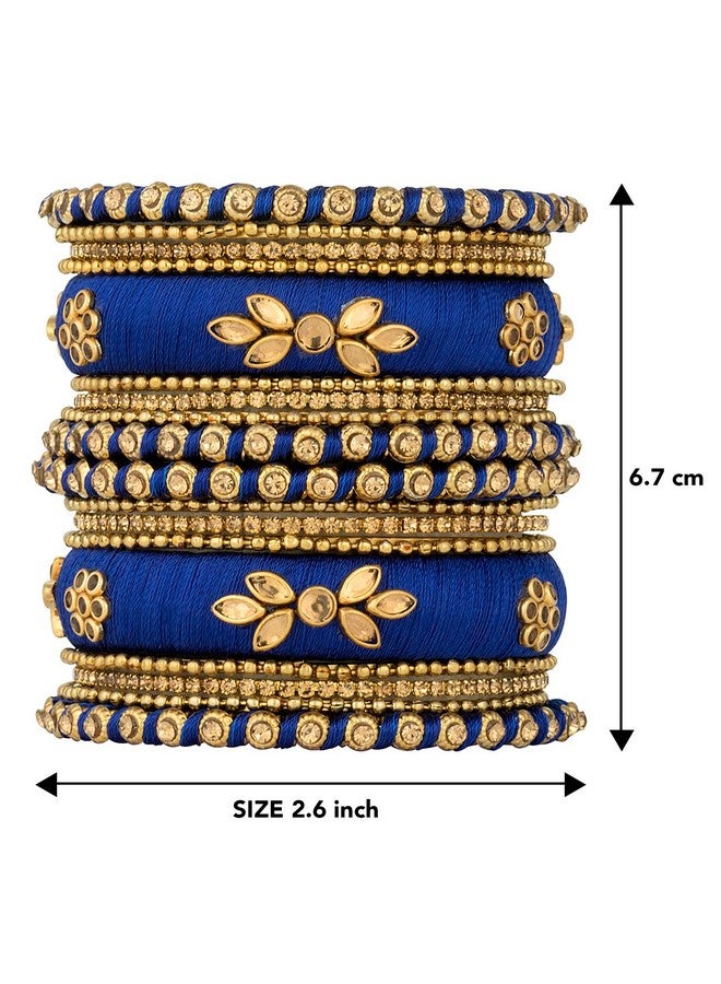 Peora Women's Silk Thread Fabric and Stone Studded Kundan/Chura/Chuda Bangle Set Navratri Gift for Women Girls (Blue, Size -2.6 inch) - Image 5