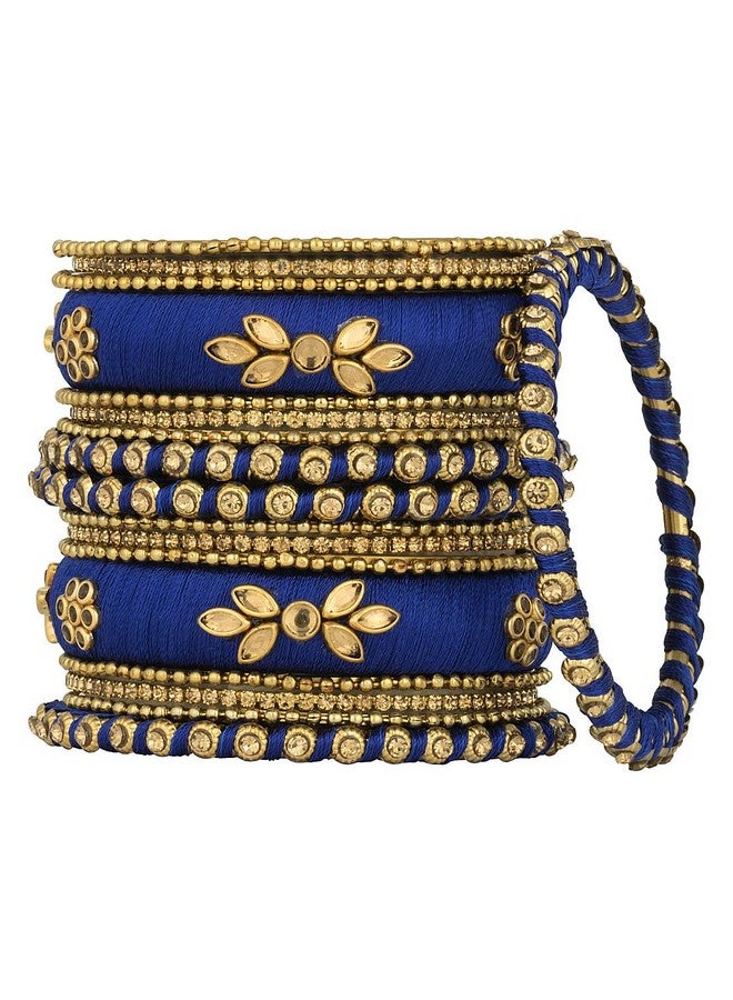 Peora Women's Silk Thread Fabric and Stone Studded Kundan/Chura/Chuda Bangle Set Navratri Gift for Women Girls (Blue, Size -2.6 inch) - Image 3
