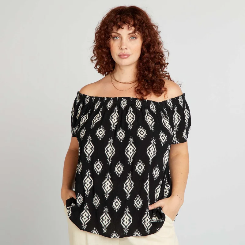 Kiabi Fancy Blouse With Bardot Neckline Black