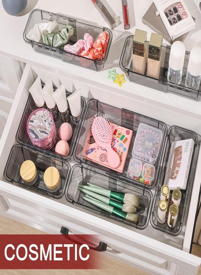 Hiitytin 8 PCS Black Expandable Drawer Organizer, Medium Drawer Organizers and Storage, Vanity Dividers, Acrylic Storage Bins for Makeup, Jewelry Gadgets for Kitchen, Bedroom, Bathroom, Office - Image 3
