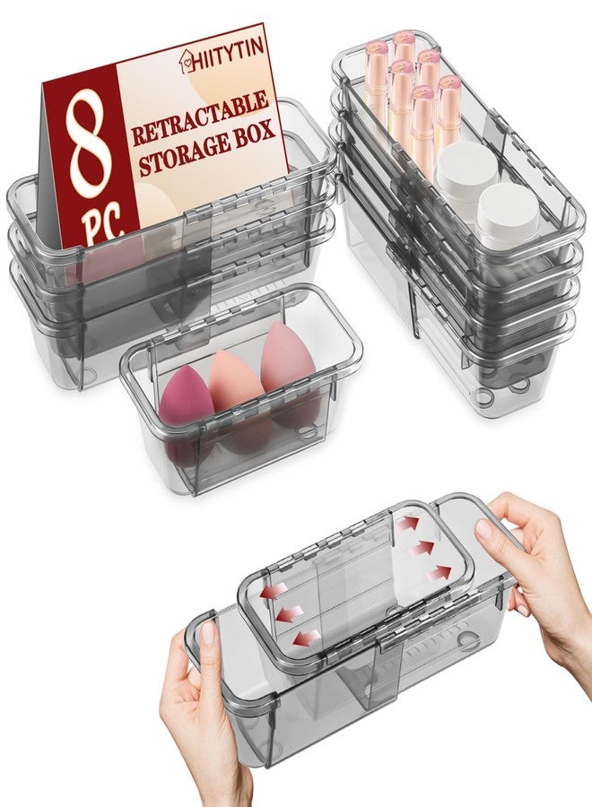 Hiitytin 8 PCS Black Expandable Drawer Organizer, Medium Drawer Organizers and Storage, Vanity Dividers, Acrylic Storage Bins for Makeup, Jewelry Gadgets for Kitchen, Bedroom, Bathroom, Office - Image 1