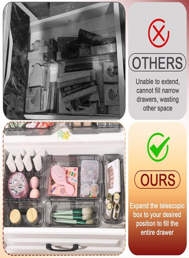 Hiitytin 8 PCS Black Expandable Drawer Organizer, Medium Drawer Organizers and Storage, Vanity Dividers, Acrylic Storage Bins for Makeup, Jewelry Gadgets for Kitchen, Bedroom, Bathroom, Office - Image 5