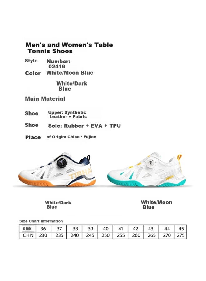 Tibhar Table Tennis Shoes Uni Non-slip Breathable Summer Training Compeion Sports Sneakers 02419 White Navy Blue Size 40 - Image 1