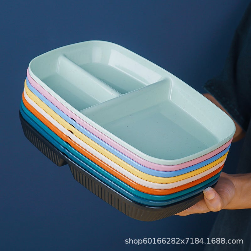Wheat Straw Fat Reduction Plate Household Multi-Grid Plate Student Canteen Drop-Resistant Plastic Lunch Plate - Image 4