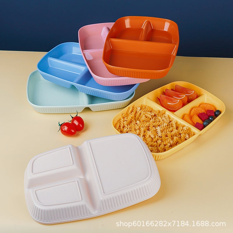 Wheat Straw Fat Reduction Plate Household Multi-Grid Plate Student Canteen Drop-Resistant Plastic Lunch Plate - Image 5