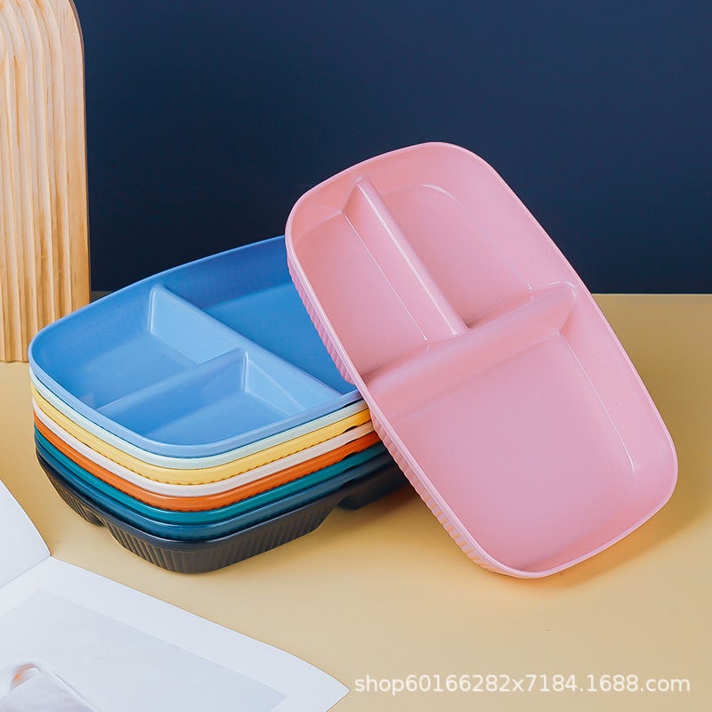 Wheat Straw Fat Reduction Plate Household Multi-Grid Plate Student Canteen Drop-Resistant Plastic Lunch Plate - Image 2