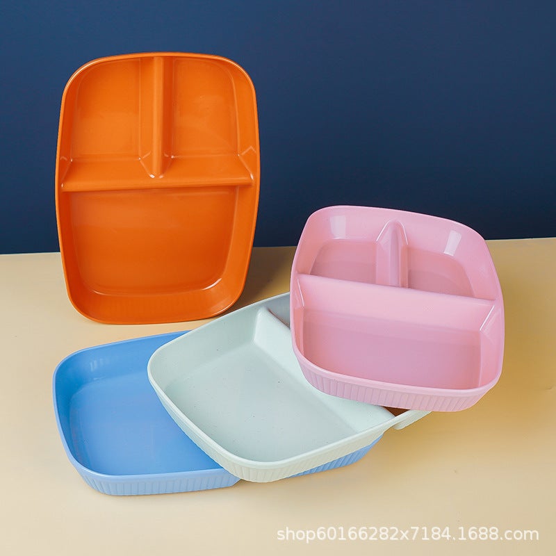 Wheat Straw Fat Reduction Plate Household Multi-Grid Plate Student Canteen Drop-Resistant Plastic Lunch Plate - Image 3