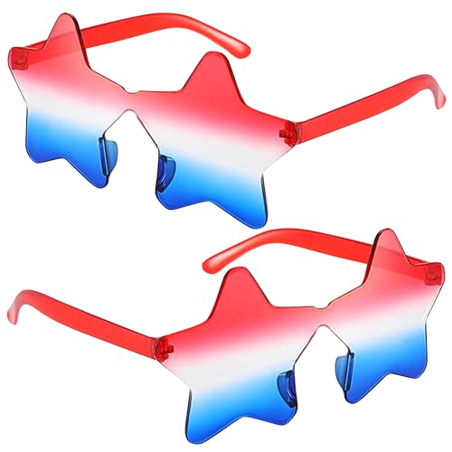 ILHSTY 2 Pair Star Sunglasses for Women Men, Patriotic Rimless Star Shaped Sunglasses USA Red White Blue Accessories for Memorial Day 4th of July Beach Pool Birthday Party Favor (Red White Blue) - Image 1