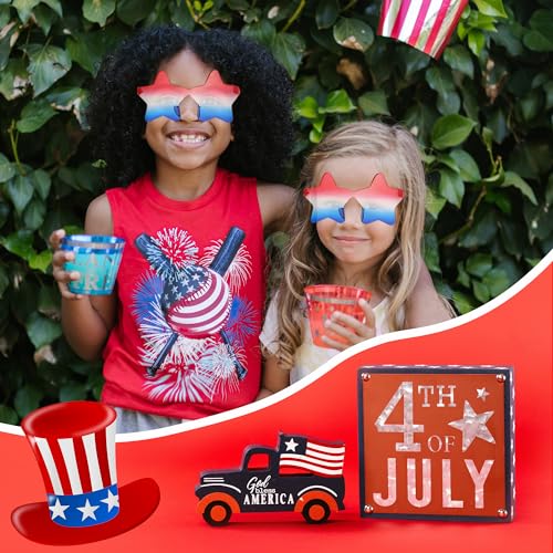 ILHSTY 2 Pair Star Sunglasses for Women Men, Patriotic Rimless Star Shaped Sunglasses USA Red White Blue Accessories for Memorial Day 4th of July Beach Pool Birthday Party Favor (Red White Blue) - Image 2